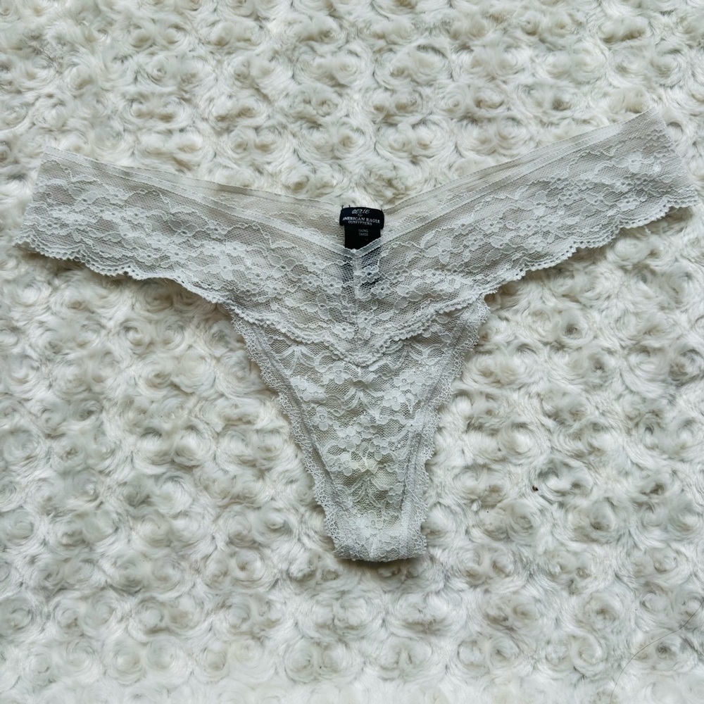 Aerie American Eagle Outfitters Lace Thong Tanga White Underwear Undies Panties - Picture 1 of 5